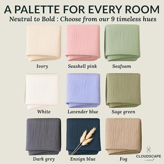 Cloud Scape Linen 8-Layer Muslin Blanket Queen Size - 100% Cotton, Soft and Breathable, Oversized Winter Blanket, Fits up to Full Size Bed, 92x92, Fog