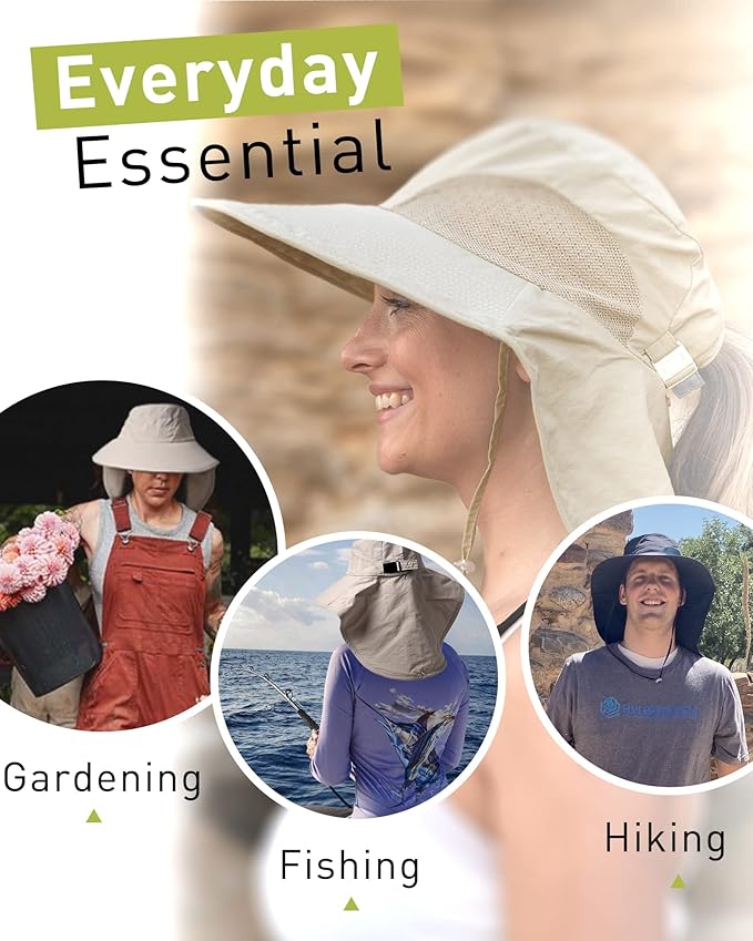 Camptrace Sun Hats for Women Men UPF 50+ UV Protection Wide Brim Hiking Fishing Hat with Neck Flap