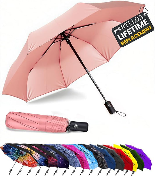 MRTLLOA 42/49 Inch Compact Windproof Travel Umbrella for Rain, Lightweight, Portable, Automatic, Strong, Waterproof Folding Umbrellas for Women, Men and Teenagers