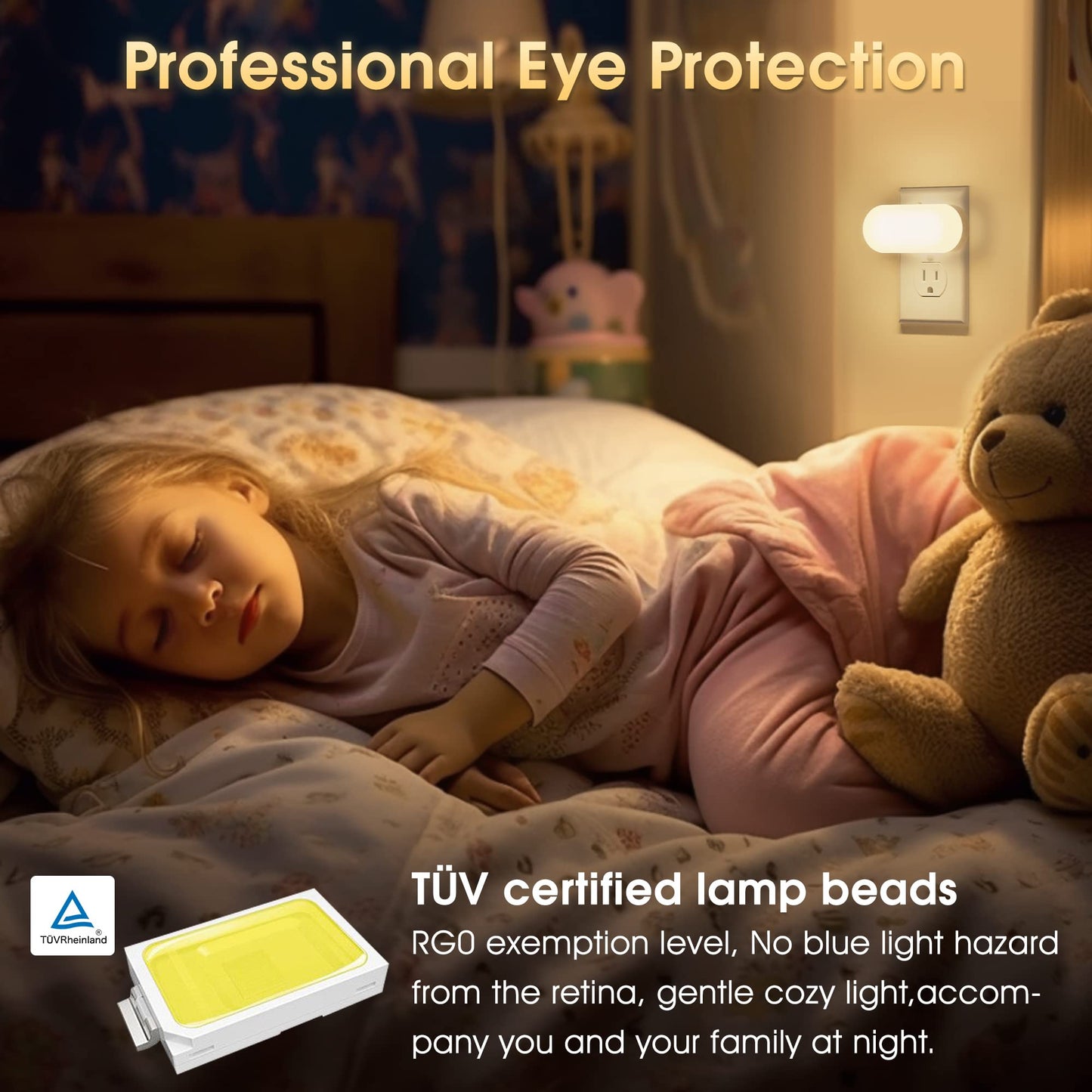 DORESshop Night Lights Plug into Wall, [2 Pack] 1W 3000K Led Night Light with Dusk to Dawn Sensor, Dimmable Night Light from 0LM to 100LM for Bathroom Hallway Bedroom Kids Room Stairway