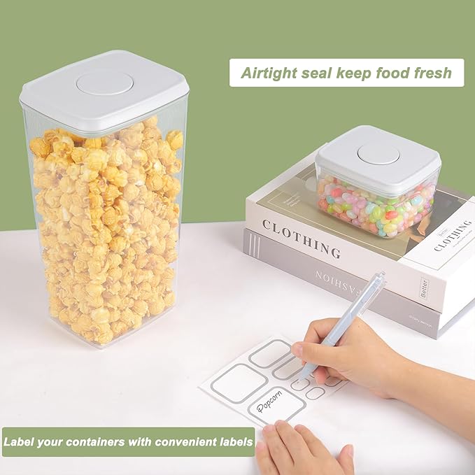 Kahyeets Pop Food Storage Containers with Lids Airtight Spaghetti Container with Labels Pasta Organizer for Kitchen Pantry Cereal Snack Flour Sugar Coffee (4pcs 500ml/0.5qt)