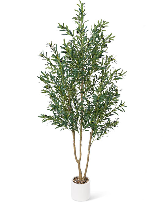 Sillaff Olive Tree 6FT Fake Tree Faux Plants Indoor with Pot Artificial Tree Nearly Natural Olive Branches and Fruits for Living Room Home Office Decorations