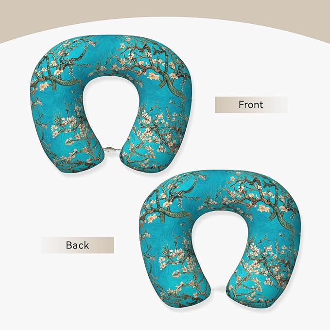 Memory Foam Airplane Pillow Beautiful Apricot Flower Blossom Art for Car Chin Head Neck Supporting, U Shape Pillows Travel Cushion for Office, Nap Sleeping