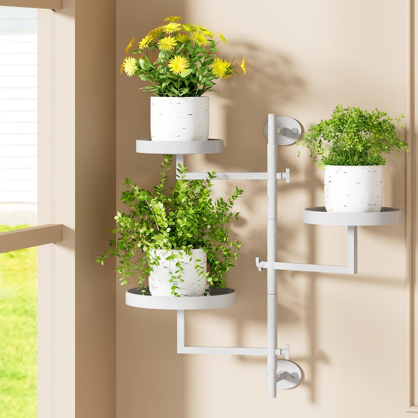 Gaoymsym Rotating Window Plant Shelves Plant Shelf Indoor Metal Plant Stand Rotating Window Shelf for Plants 3 Tier Plant Stand Wall Plant Holder Wall Planters