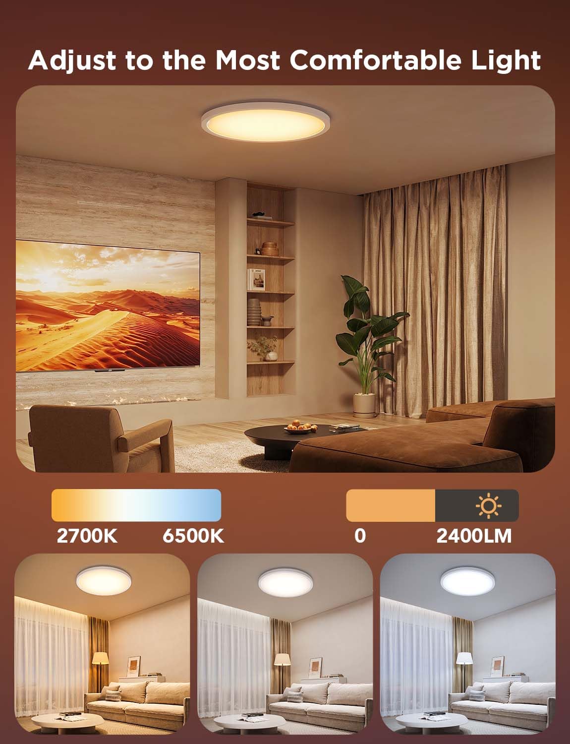 Govee Smart Ceiling Light, RGBIC LED Ceiling Light Fixture, 2400LM Flush Mount Light Fixture, DIY Colors, Works with Alexa, 2700K-6500K Lights for Bedroom, Living Room,12 Inch, 1 Pack (White)