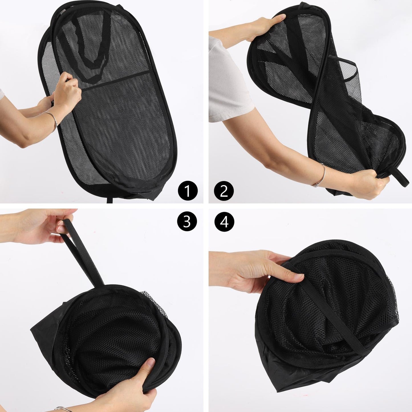 4Pcs Pop Up Laundry Basket Set, Collapsible Pop Up Hamper in 4 Colors, Mesh Laundry Basket for Home, Dorm, Travel & Storage