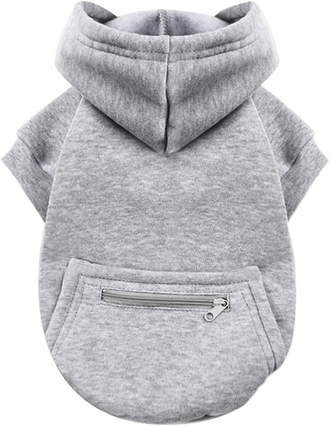 Jecikelon Pet Dog Cold Weather Coat with Pocket Winter Dog Hoodie Warm Puppy Clothes for Small Dogs Chihuahua Clothing (Grey, X-Large)