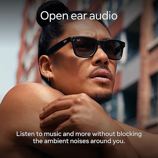 Ray-Ban Meta (Gen 1), Wayfarer, Large Shiny Black | Smart AI Glasses for Men, Women—12 MP Ultra-Wide Camera,Open-Ear Speakers for Audio, Video Recording and Bluetooth—Green Lenses—Wearable Technology