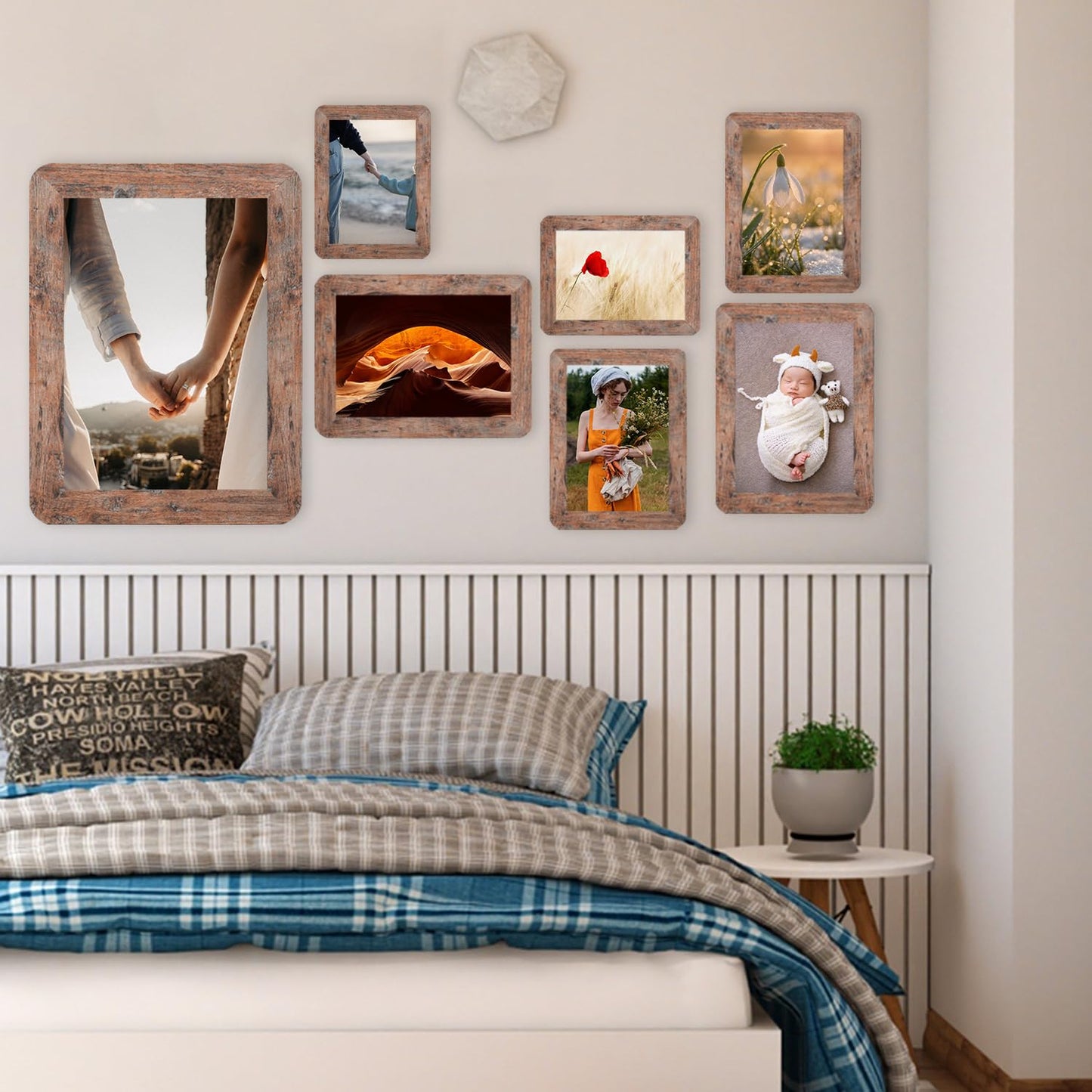 ZPAN 5x7 Picture Frames Set of 4, Barn Wood Picture Frame with Real Glass, Rustic Wooden Picture Frame with Rounded Corners, Suitable for Hanging or Tabletop Display (Barn Wood)