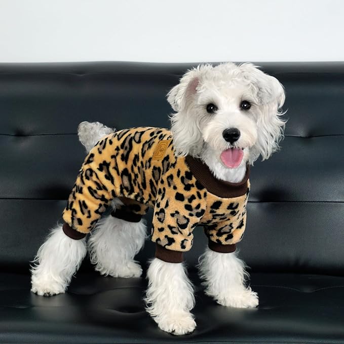 XPUDAC Dog Sweater Leopard Fleece Dog Pajamas for Small Medium Dogs Girl Boy Pet Winter Clothes for Winter Christmas(X-Small)