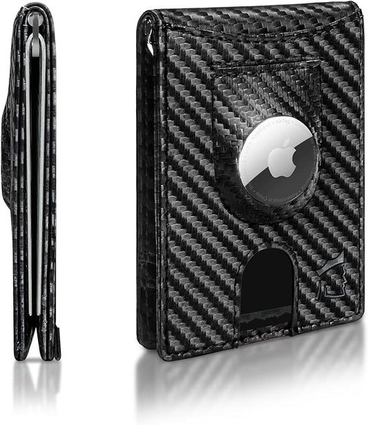 Kingly Trace Airtag Wallet for Men - Smart RFID Blocking Leather Wallet with Airtag Holder & Money Clip - Minimalist Trackable Design with Pull Tab - Secure Wallets