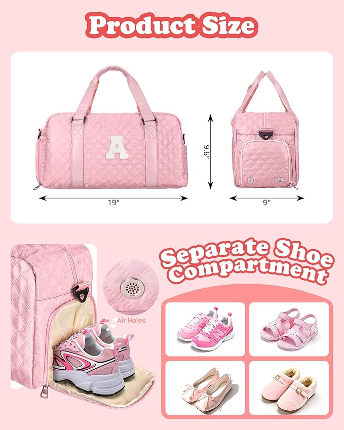 Elilier Personalized Duffle Bag Women Girls Gift: Letter Carry on bags, Dance Cheer bag Sports for Girl, Kid Gymnastics Bags, Birthday Gifts for Women Girls Kids Teens Mom Teacher