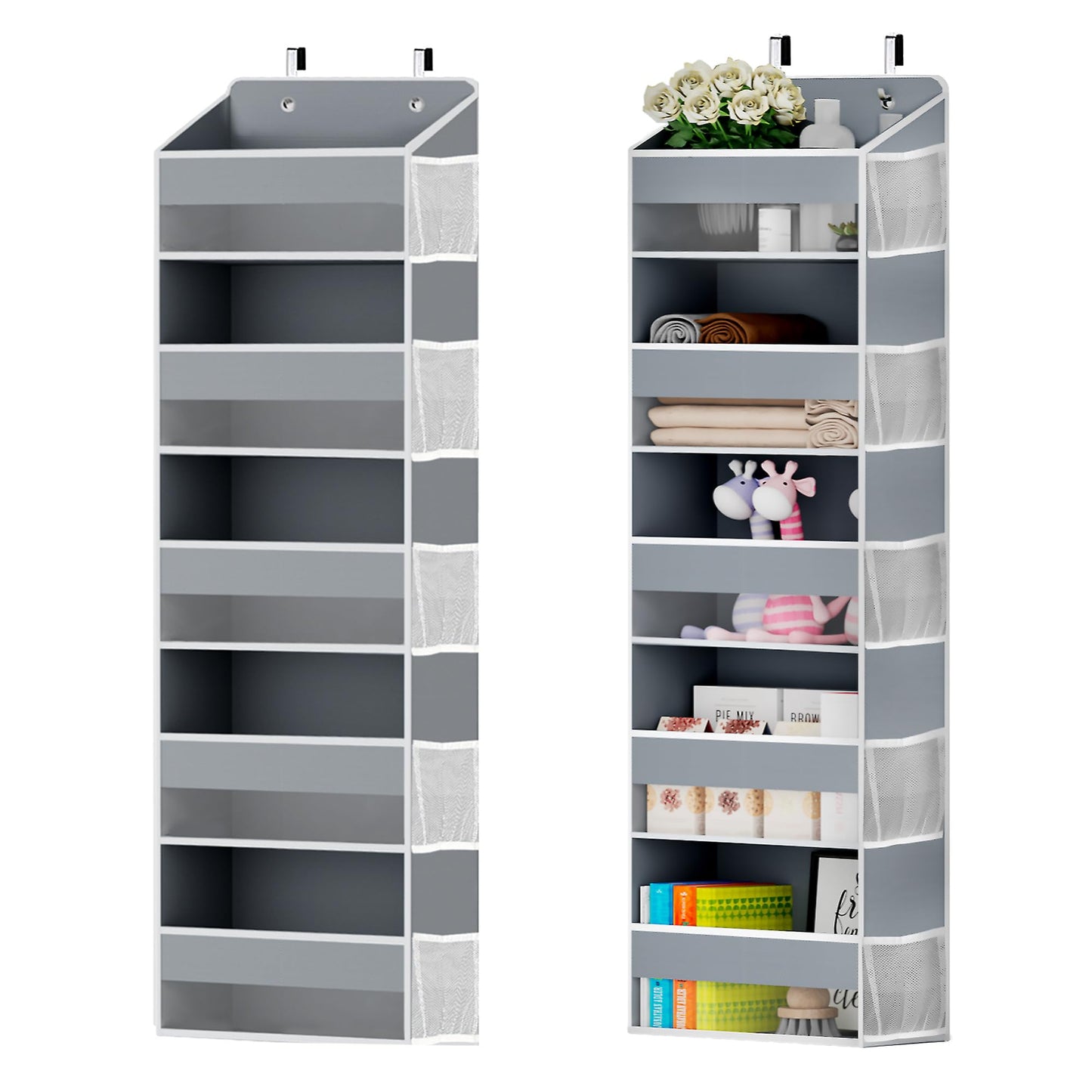 GoodMind Creations One Pack Hanging Closet Over The Door Organizer with 5 Shelf Storage for Bedroom, Bathroom, Pantry, Large Capacity Transparent Pockets for Behind Doors