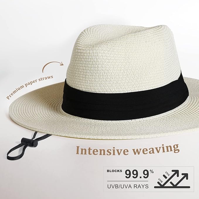 FURTALK Womens Mens Wide Brim Straw Panama Hat Fedora Summer Beach Sun Hats UPF Straw Hat for Women