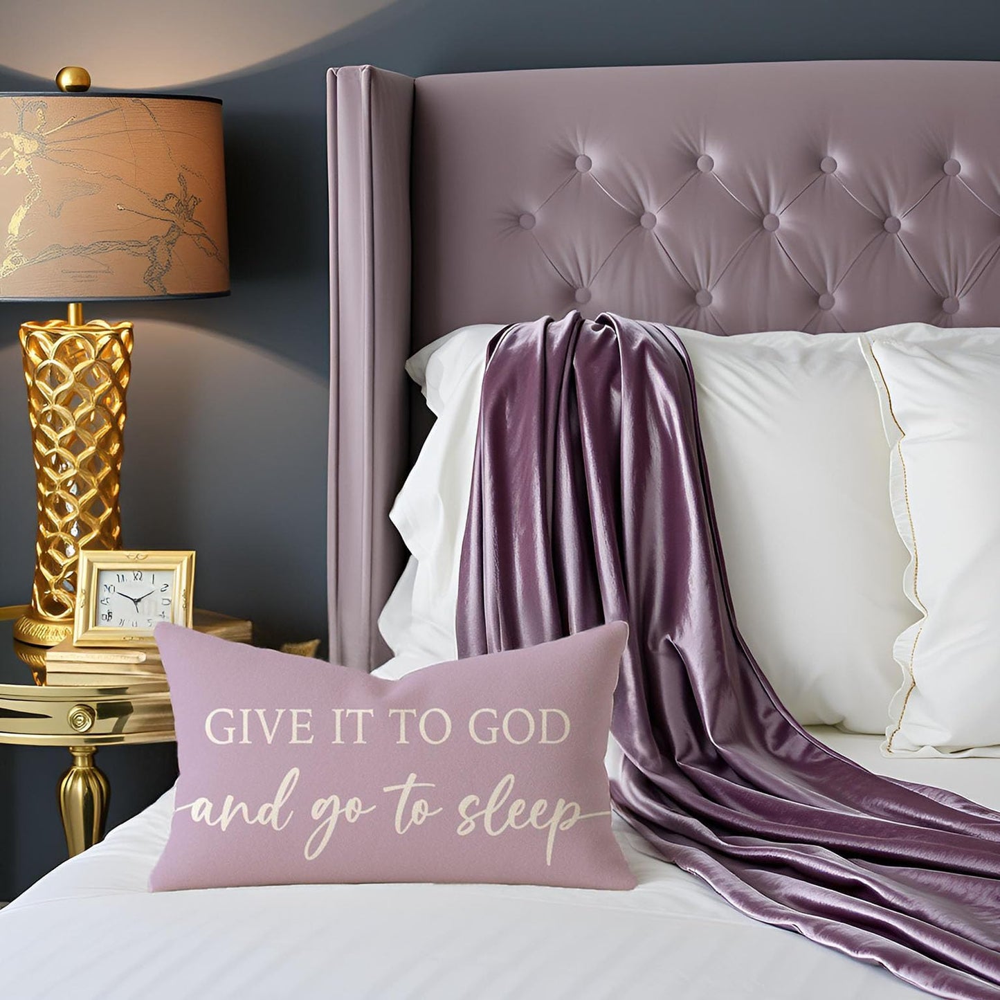 HERHOME Dusty Lavender Purple Pillow Covers 12x20 Inch Set of 2 – Christian Gifts for Women – Give It to God and Go to Sleep/Relax God’s Got This – Decorative Lumbar Case for Girls’ Room