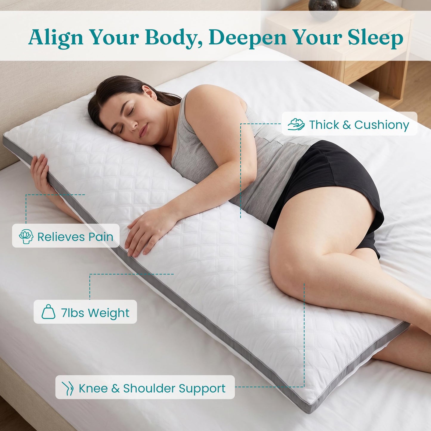 Oubonun Premium Adjustable Loft Quilted Body Pillows - Firm and Fluffy - Quality Plush - Down Alternative - Head Support Pillow - 21"x54"