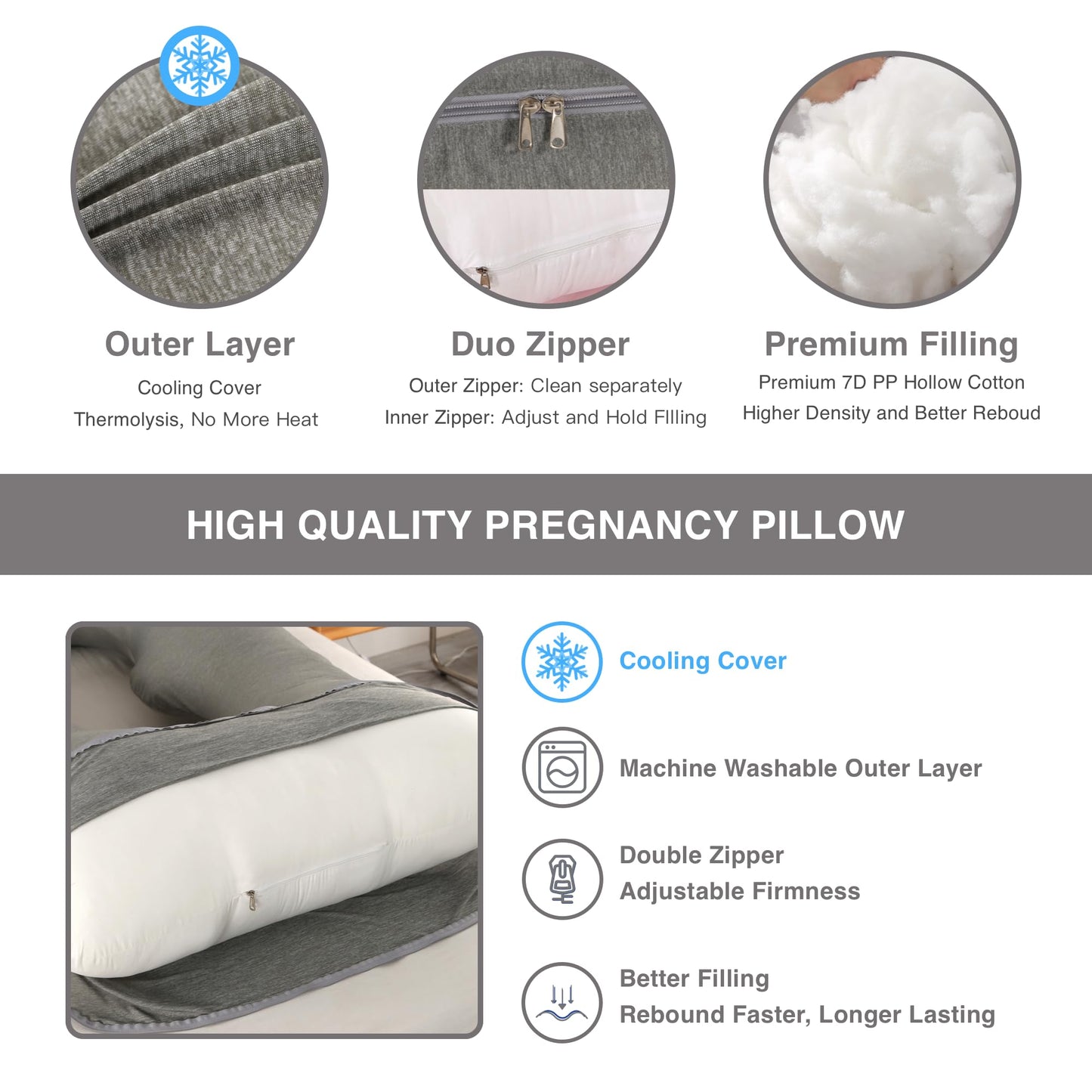 ALLOPERA Pregnancy Pillow, Full Body Maternity Pillow 57 inch, with Removable Washable Cover - Sleep Support for Legs, Back, Neck, Shoulder, HIPS, Belly for Pregnent Women (Cooling Cover)
