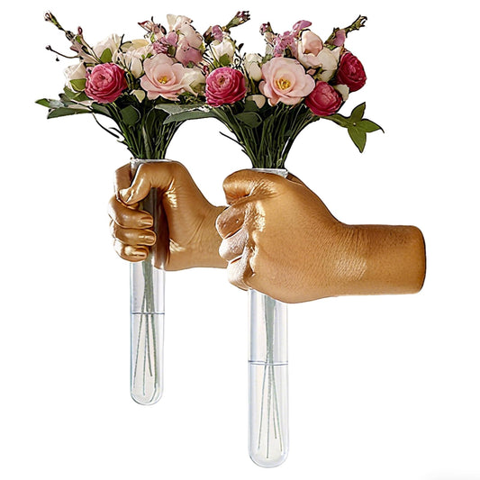 2Pcs Resin Wall-Mounted Hand Test Tube Vase | Gold Wall Decor, Wall Vase & Art, Home Decor, Maximalist Decor & Unique Wall Decor, Wall Planter for Living Room, Entryway & Office, Plant Holder