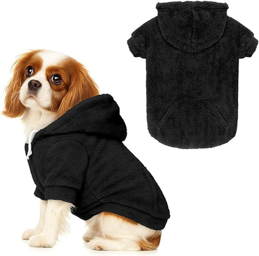 Dog Sweaters,Dog Hoodie,Warm Fuzzy Fleece Sweatshirt with Hood & Pocket,Leash Hole,Cozy Cold Weather Pet Clothes Pet Sweater for Small,Medium,and Large Dogs(Black,M)
