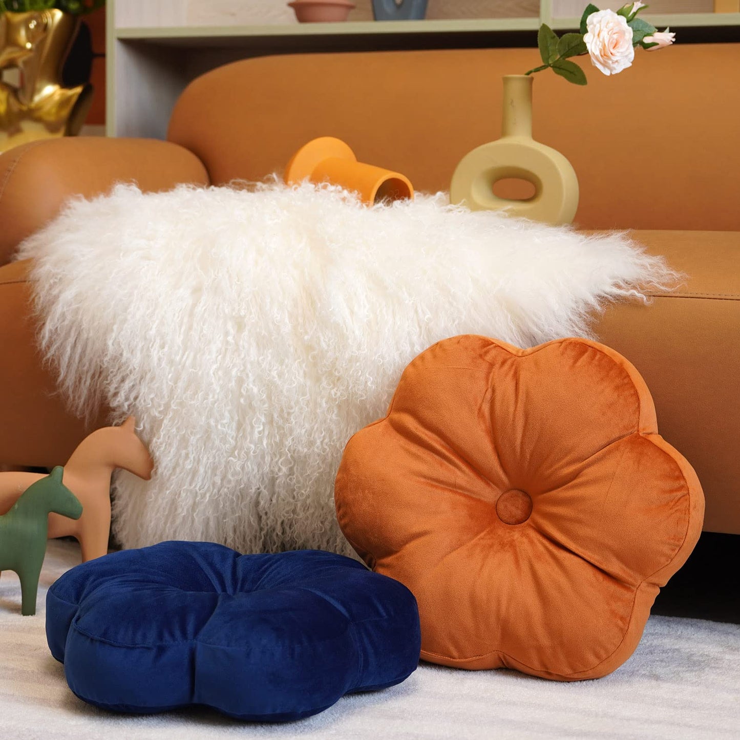 ARTMAGIC Flower Shaped Velvet Decorative Throw Pillow Cushion Ultra Soft Cute Daisy Boho Pillow Floor for Couch Bed Sofa Gift (Burnt Orange)