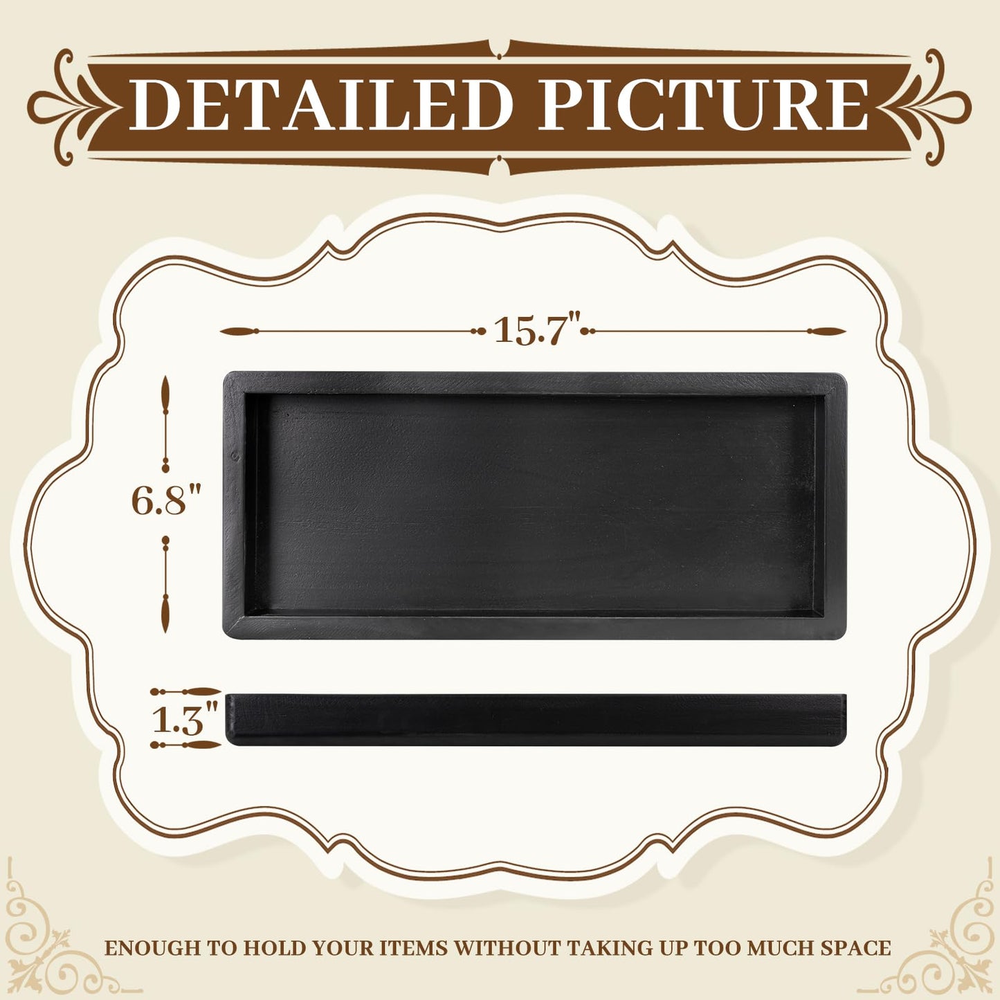 MAONAME Black Bathroom Vanity Tray, Rustic Long Narrow Tray, Rectangle Farmhouse Wood Trays, Countertop Organizer Trays for Candle, Perfume, 15.7" L x 6.8" W
