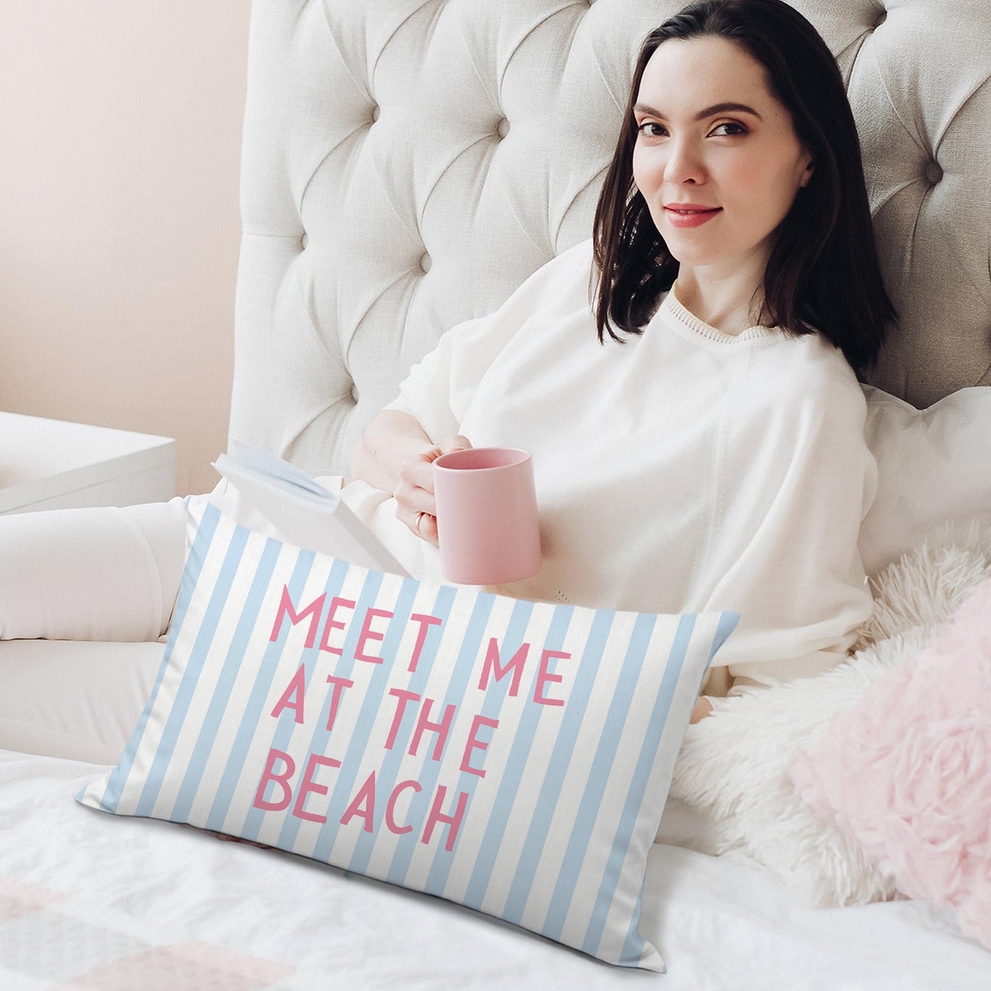 IAFQWDS Coastal Beach 12x20 Pillow Cover, Coastal Beachy Room Decor Aesthetic, Preppy Meet Me at The Beach Lumbar Pillow Covers Decorative for Girls Bedroom College Dorm Apartment Sofa Couch