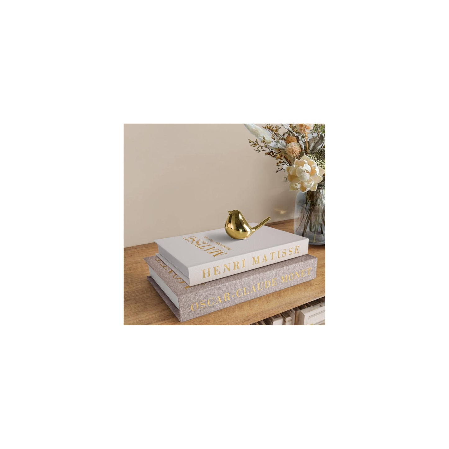 RolenBox Decorative Books for Home Decor, Coffee Table Decor with Linen White Books Stack Bookshelf, Fake Book Double as Libros Decorativos and Photo Storage (2 Piece Set)
