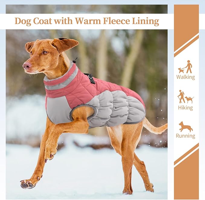 OUOBOB Small Dog Coat,Dog Jackets for Small Dogs,Warm Winter Jacket, Puppy Coat with Harness Built in,Waterproof Dogs Jacket,Puppy Cold Weather Coats,Winter Clothes Snowsuit Shih Tzu Bichon,Pink,S