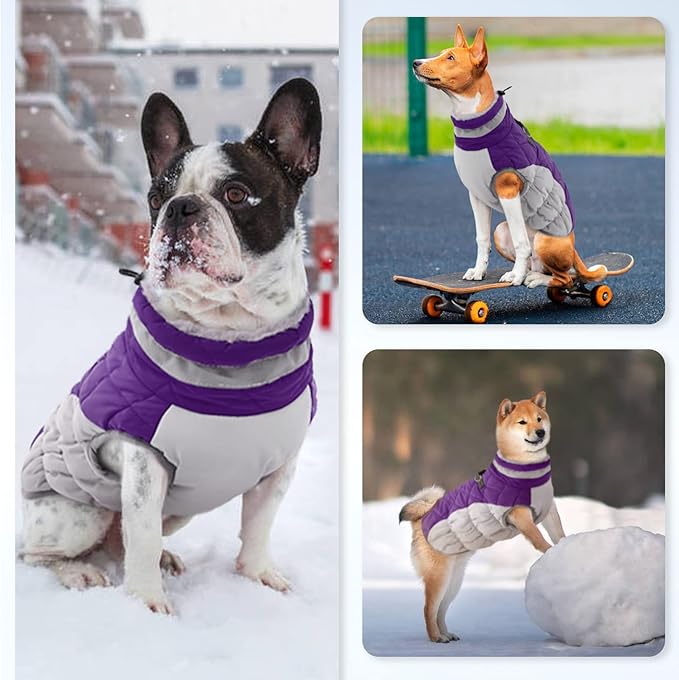 OUOBOB Dog Jackets for Medium Dogs,Medium Dog Coat,Warm Pet Winter Coat Zip Up Back,Waterproof Dogs Jacket with D-Ring,Pet Cold Weather Coats with Fleece Lined, Snowsuit Pug Boston Terrier,Purple,M