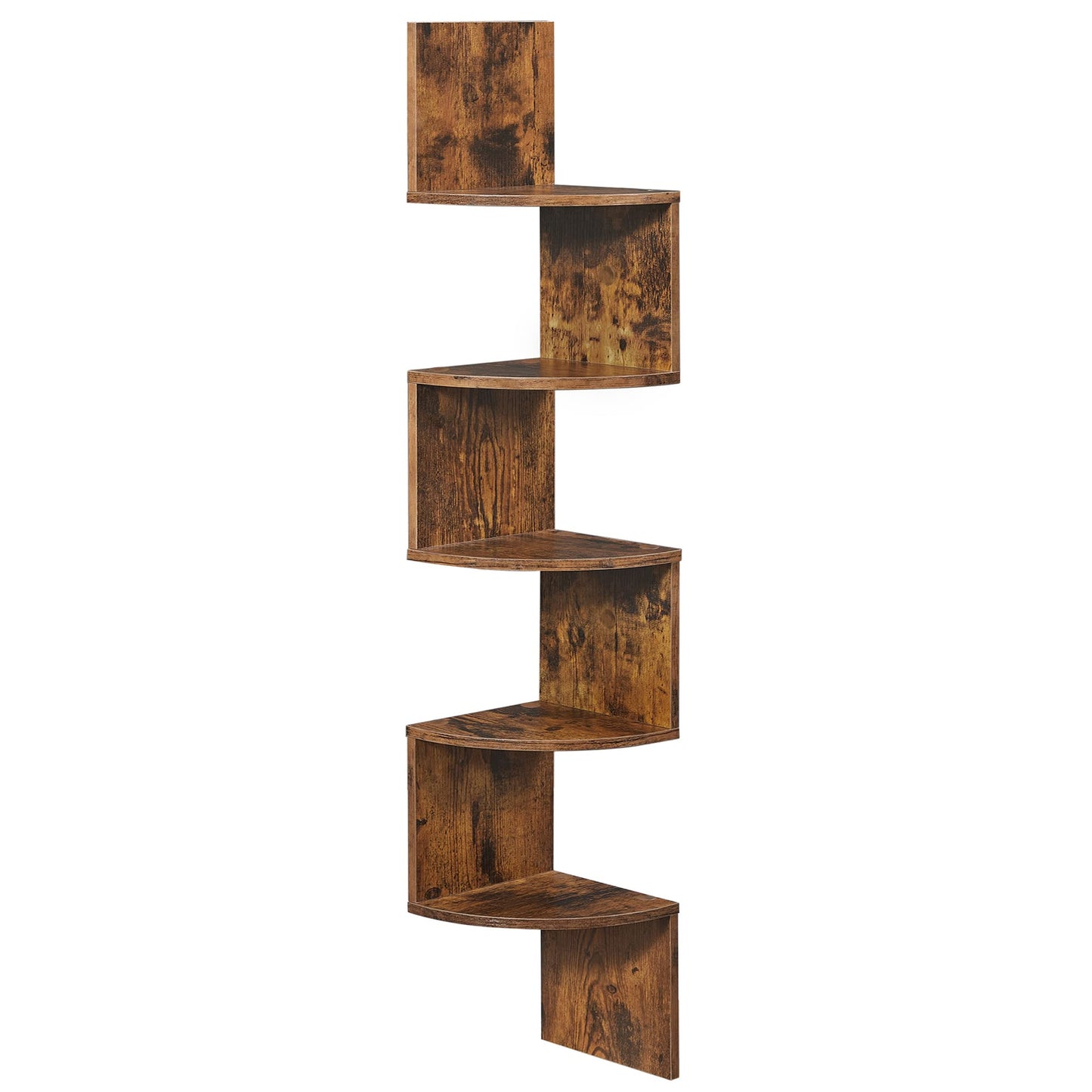 VASAGLE CUSTOS Collection - Corner Shelf Wall Mount, 5-Tier Floating Corner Bookshelf, Plant Shelf for Bedroom, Living Room, Bathroom, Home Office, Rustic Brown ULBC72BX
