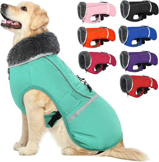 QBLEEV Warm Dog Coat Reflective Jacket, Waterproof Winter Coat Turtleneck for Cold Weather, Thick Fleece Snowsuit Christmas Vest, Small to 2XL