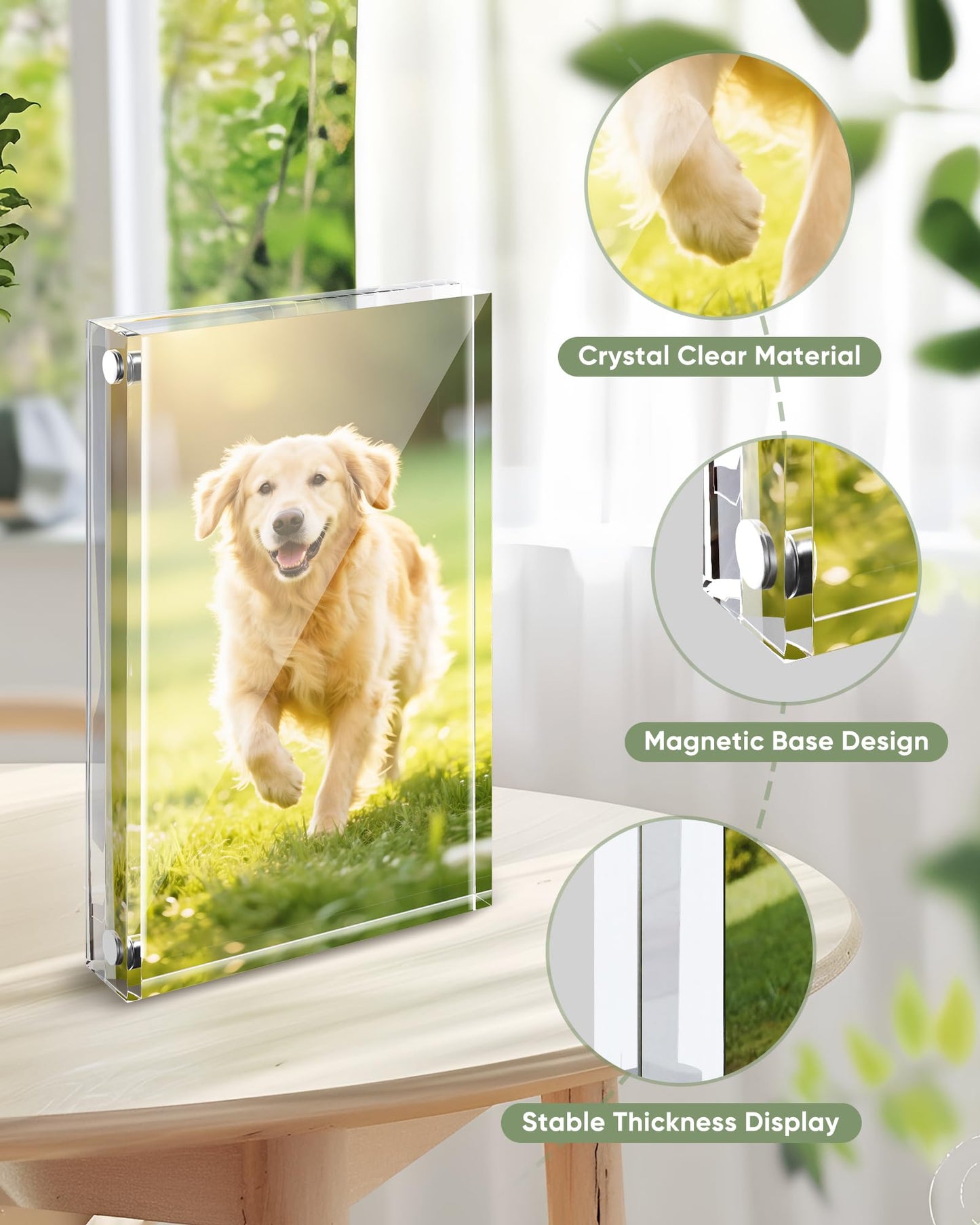 Z-STRALINK 5x7 Acrylic Picture Frames 3 Pack, Clear Magnetic Picture Frames 5x7, Double Sided Photo Frameless Free Standing Tabletop Display for Home & Office Decor