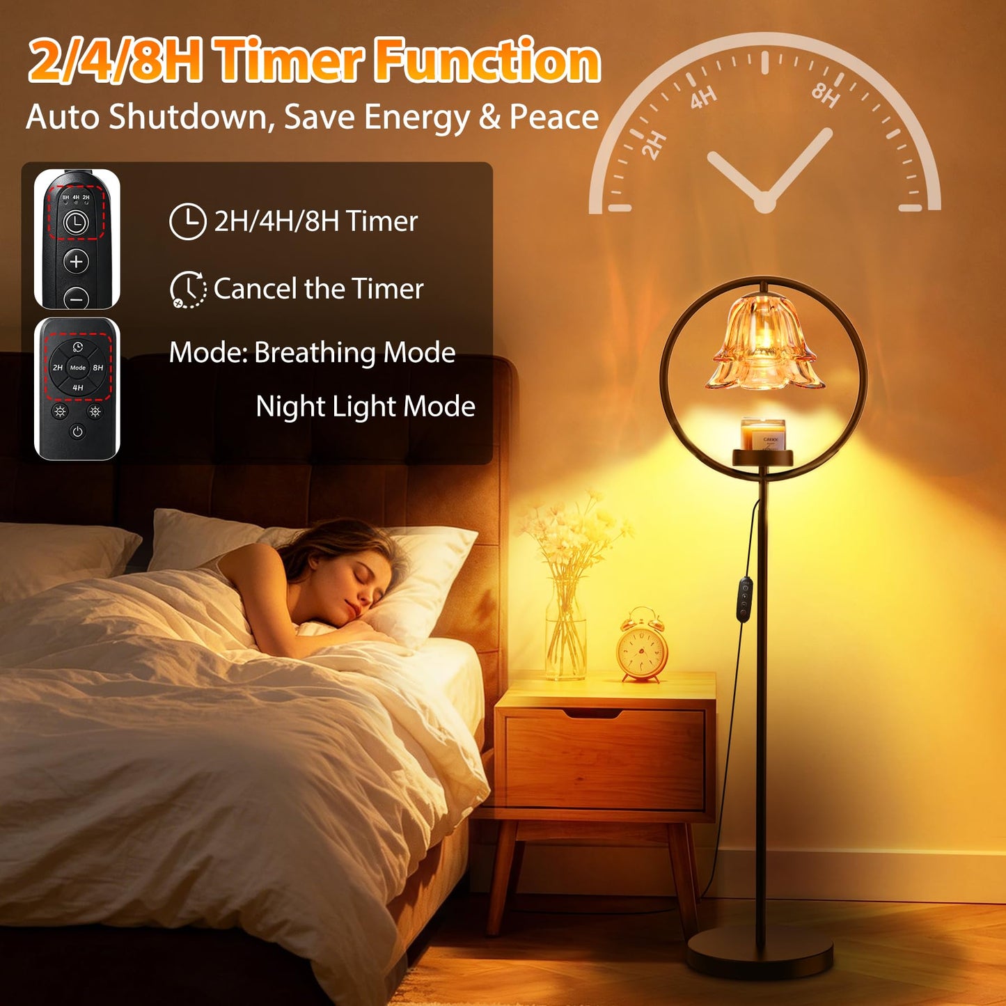 Candle Warmer Lamp with Timer & Dimmer, Black Candle Warmer Light for Jar Candles, Birthday Gifts for Women Mom Her, 50W Candle Floor Lamp for Wax Melt Warmer Modern Room Decor Light for Home(2 Bulbs)