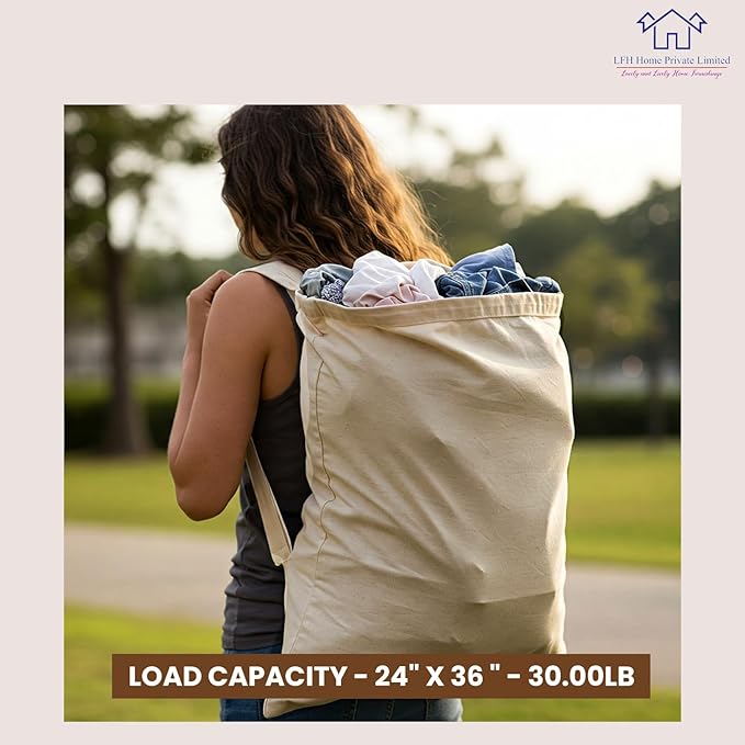 LFH Home Cotton Canvas Extra Large Laundry Bag with Handle, Heavy Duty Drawstring Closure Washable Laundry Bags School Travel, Home, Hotel, College Dorm, Organizer Sack, 24x36-Natural Thanks Giving