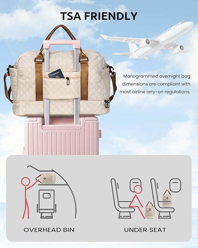 Vogewood Birthday Gifts for Women-Initial Duffle Bag with Shoe Compartment, Personalized Weekender, Monogram Overnight, Letter Travel Bag with Makeup, Friend Wife Birthday Gift (Letter C)