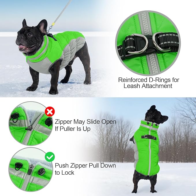 OUOBOB Warm Dog Coats for Small Dogs, Puppy Jacket, Waterproof Dog Jacket with Harness Built in, Zipper Clousure, Fleece Lining for Cold Weather, Small Puppy Clothes for Chihuahua, Maltese - XS