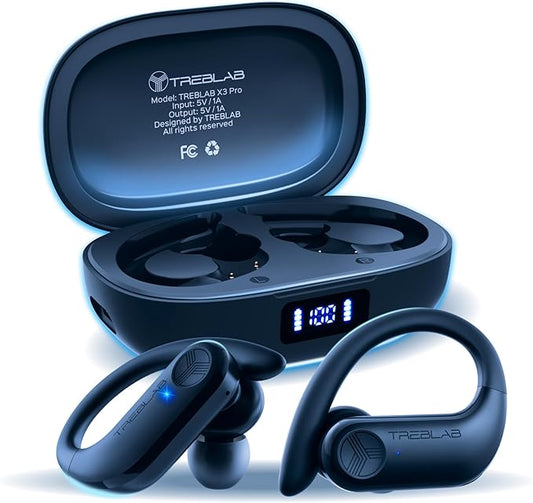 TREBLAB X3 Pro Wireless Ear Buds Bluetooth, 145H Long Battery Life Workout Headphones with Secure Ear Hooks, Bluetooth 5.3 Sport Over Ear Earbuds,Noise Isolation, IPX5 Sweatproof Earphones, 4 ENC Mics