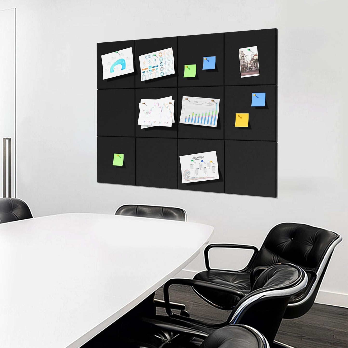 MaxGear Felt Bulletin Board 48" x 36", Black Felt Wall Tiles Wall Decor