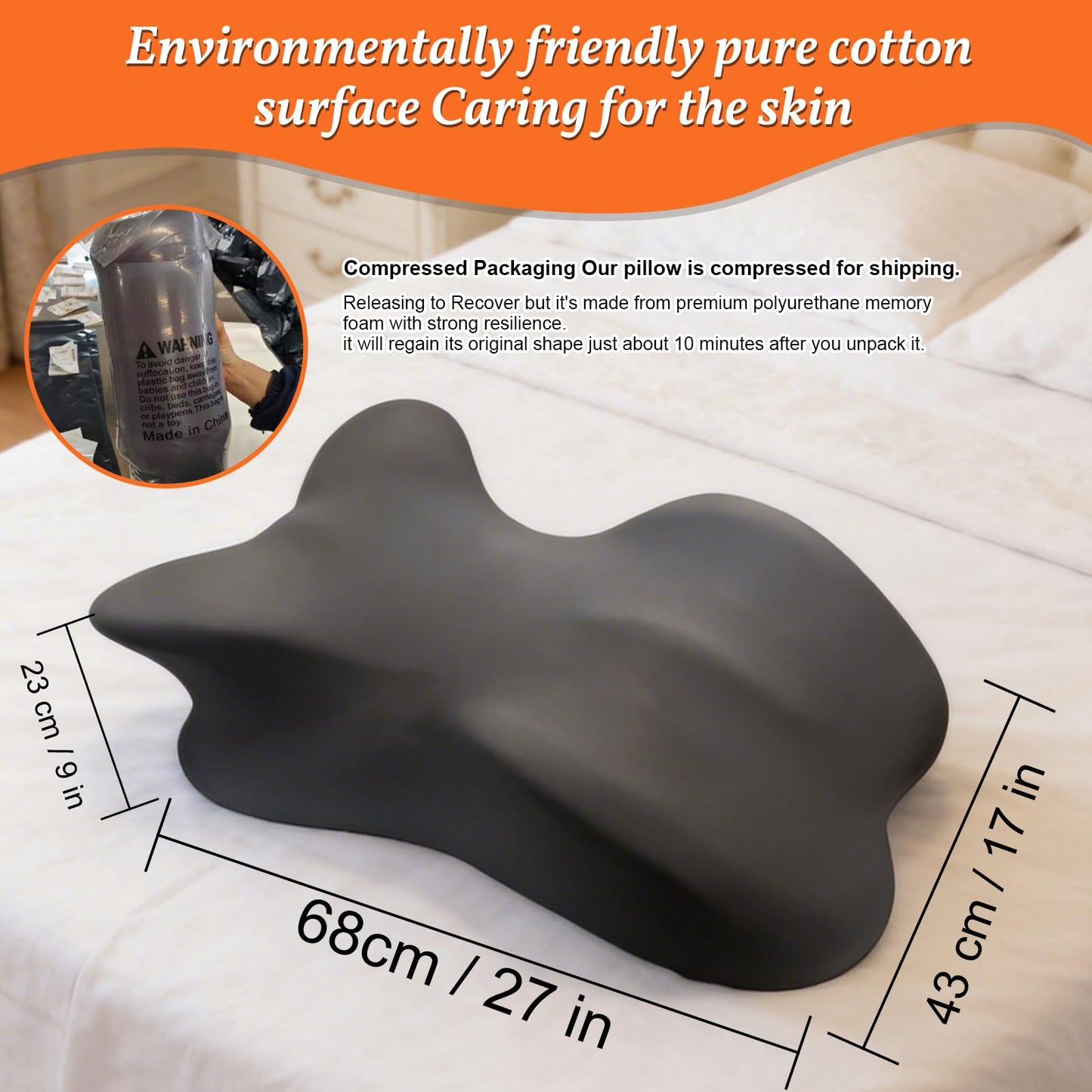 Cililave Large Size Memory Foam Ergonomic Pillow – Prone Support Orthopedic Firm Pillow for Sleeping, Reading & Back Relief with Removable Cover Body Pillow Suppurt Weights Over 260 Pounds