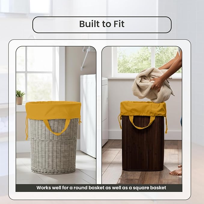 LFH Home Large Premium Cotton Canvas Laundry Bag with Drawstring and Handles Heavy Duty, Multi-Use, and Washable for Home, Travel, College or Storage 24x36 (Pack of 2)-Yellow