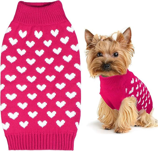 GOYOSWA Valentines Dog Sweater, Dog Valentines Clothes Outfit Knitted Sweaters for Small Medium Large Dogs Pets (Rose Red Heart, Small)