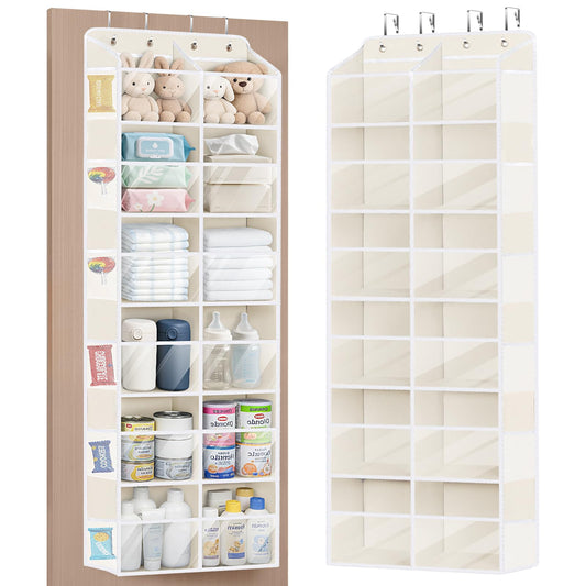 Univivi Over the Door Organizer, 6 Tiers Behind Door Storage with Clear Deep Pockets Hanging Organizer for Closet, Bedroom, Nursery, Bathroom and Sundries (Beige)