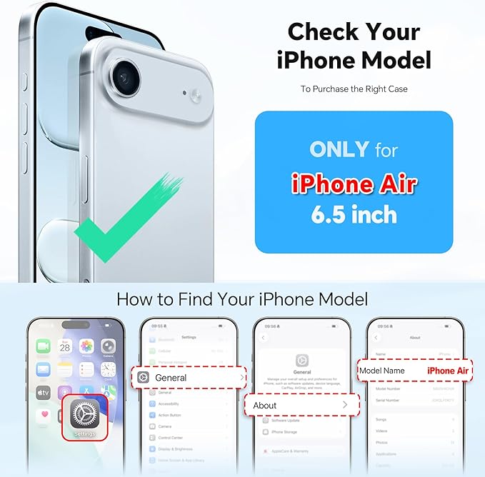TUCCH Removable Crossbody Case Wallet for iPhone Air (6.5") 2025, Wireless Charging, RFID Blocking 9 Card Slots, Lanyard, Wrist Strap, Zipper Pocket, PU Leather, Stand Magnetic Cover, Light Blue
