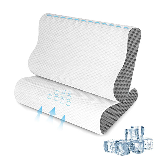 SUFOR Cooling Pillows Queen Size Set of 2, Memory Foam Bed Pillows for Sleeping, Ergonomic Cervical Pillow for Neck and Shoulder Pain Relief, with Pillowcase（Grey）