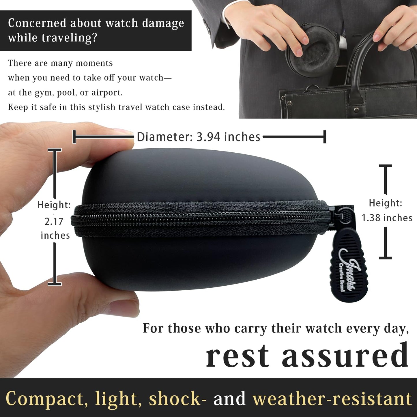 JMARS Watch Travel Case, Shock-Tested Single Watch Case for Wristwatches & Smart Watches, Leather Black