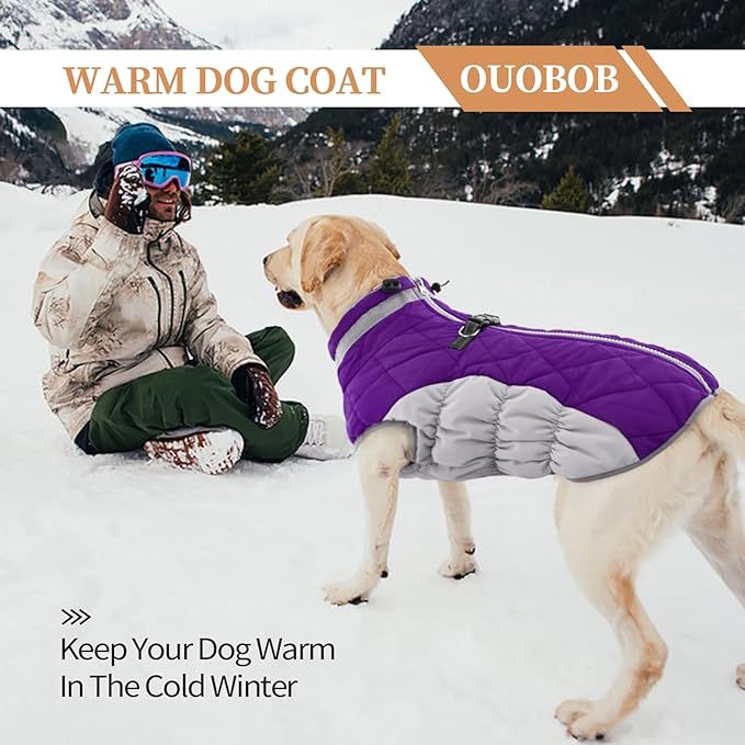 OUOBOB Small Dog Coat,Dog Jackets for Small Dogs,Warm Winter Jacket, Puppy Coat with Harness Built in,Waterproof Dogs Jacket,Puppy Cold Weather Coats,Pet Winter Clothes Snowsuit Shih Tzu Bichon,Purple