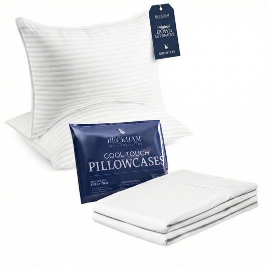 Beckham Hotel Collection Bed Pillows with Cooling Pillowcases for Hot Sleepers, Queen Size Sets of 2, Soft Down Alternative Pillow for Sleeping, Envelope Cases, White