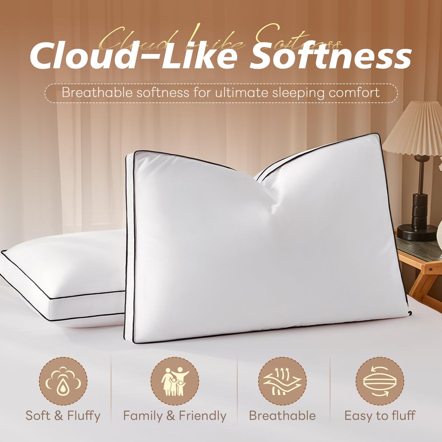 Mosluna Goose Feather Down Pillows Queen Size Set of 2, Hotel Collection Bed Pillows for Sleeping, Down Surrounded Gusseted Bed Pillow 2 Pack, Soft Fluffy for Side Back Sleepers 20x30 in.
