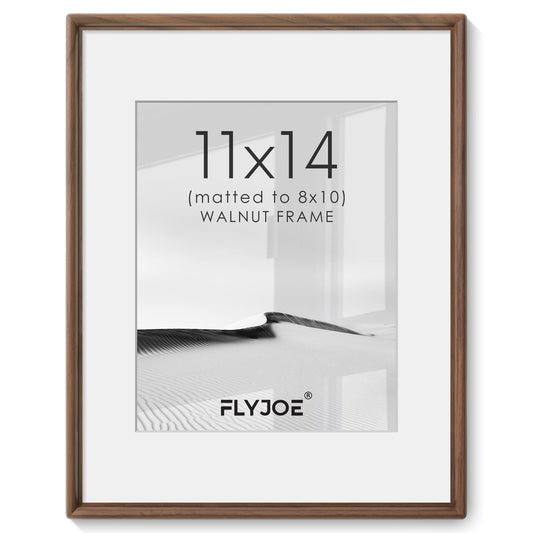 FLYJOE 11x14 Picture Frame, Solid Walnut Wood Frame with Mat for 8x10 Photo