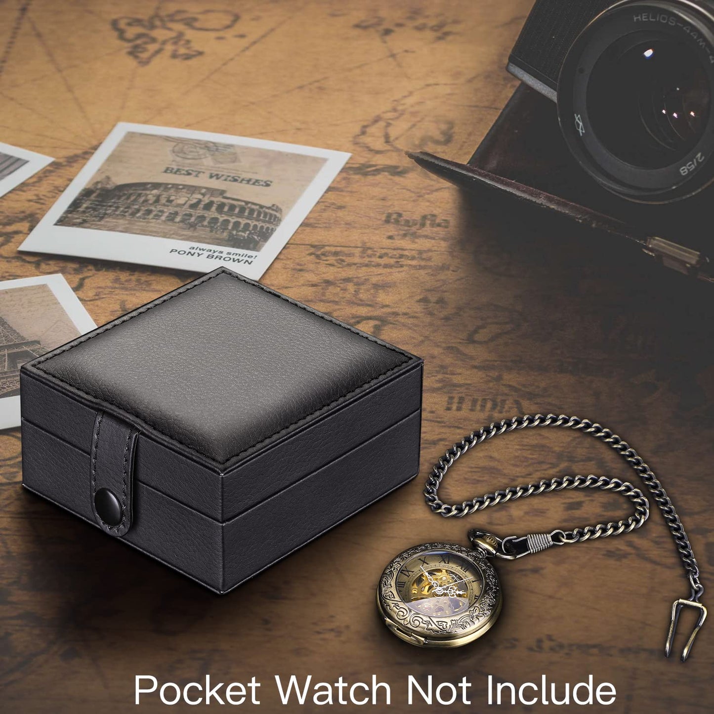 SIBOSUN Luxury PU Leather Pocket Watch Box Display Case Storage Case Black Pocket Watches Gift Box Jewelry Organizer for Men Women Gifts Box